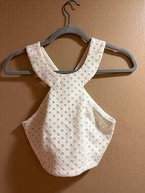 NBD white  Eyelet Cross-Back Crop Top